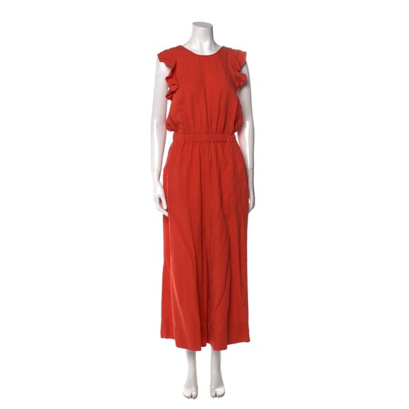 Ulla Johnson Viola Jumpsuit Womens 4 Chili Orange Linen Wide Leg Ruffled Ankle - Picture 15 of 15
